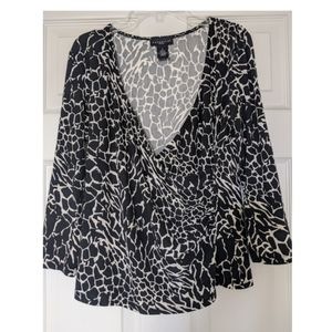 Rafaella Black and White Wrap 3/4 Sleeve Blouse size Petite S